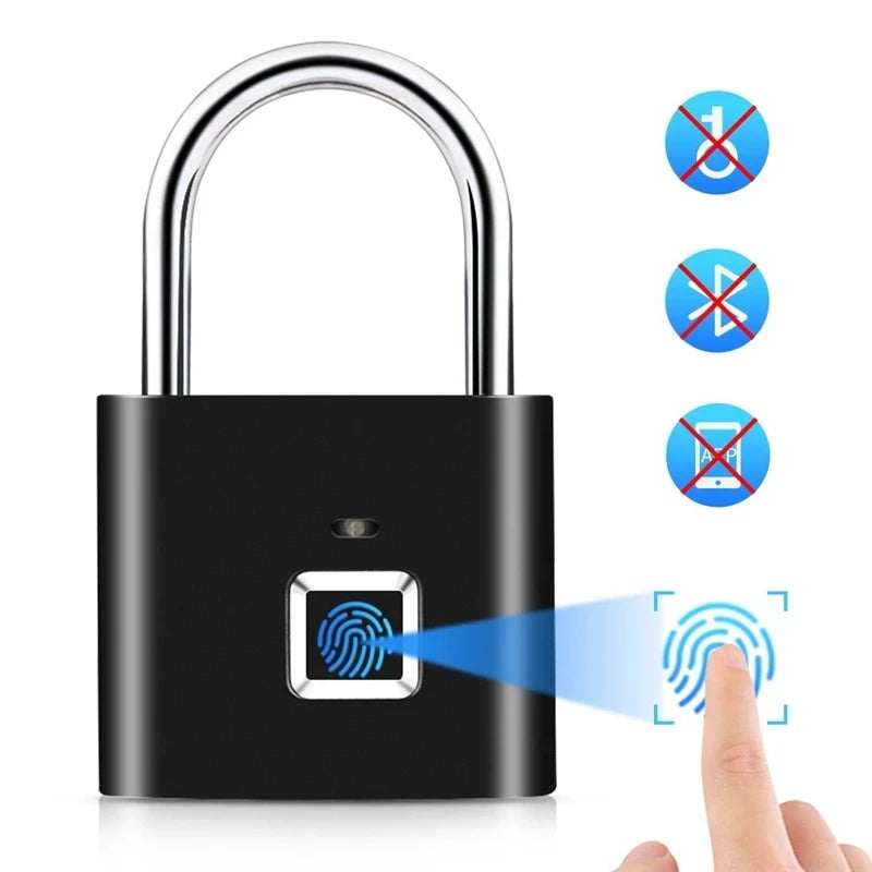 Smart Fingerprint Padlock Waterproof Biometric Fingerprint Keyless Door Lock USB Rechargeable Security Padlock for House Unlock