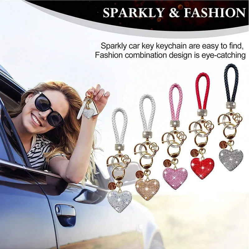 Crystal Car Keychain for Women with Sparkly Rhinestone,Heart Shape Keychains for Girls, Birthday Easter Valentines Day Gifts
