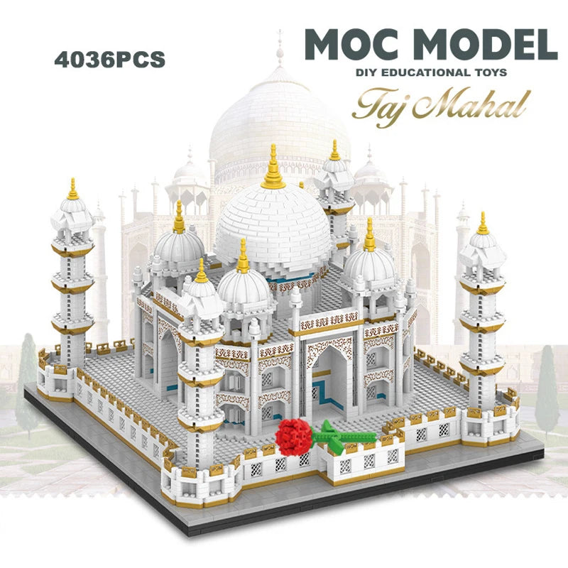 Creative MOC City Building Blocks Taj Mahal World Famous Architecture Micro Model India  Mini Bricks Educational Toys for kids