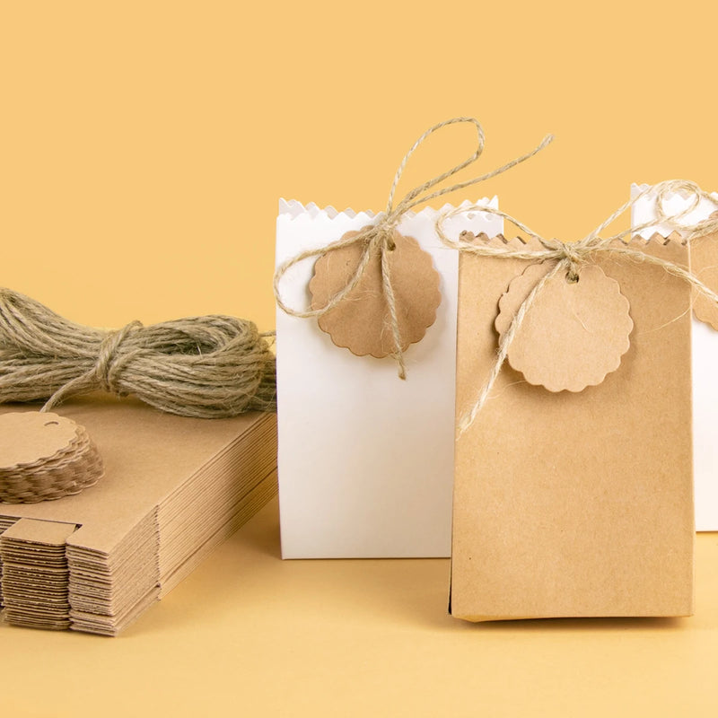 10/20pcs Retro Kraft Paper Bag With Hemp Rope Wedding Birthday Favor for guest Gift Packaging Bag Candy Box Christmas party