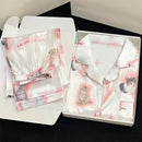 Kawaii Youth Girl's Satin Homewear Short Long Fashion Pyjama Cute Cat Print Summer New Thin Pajamas for Women Silk Home Set