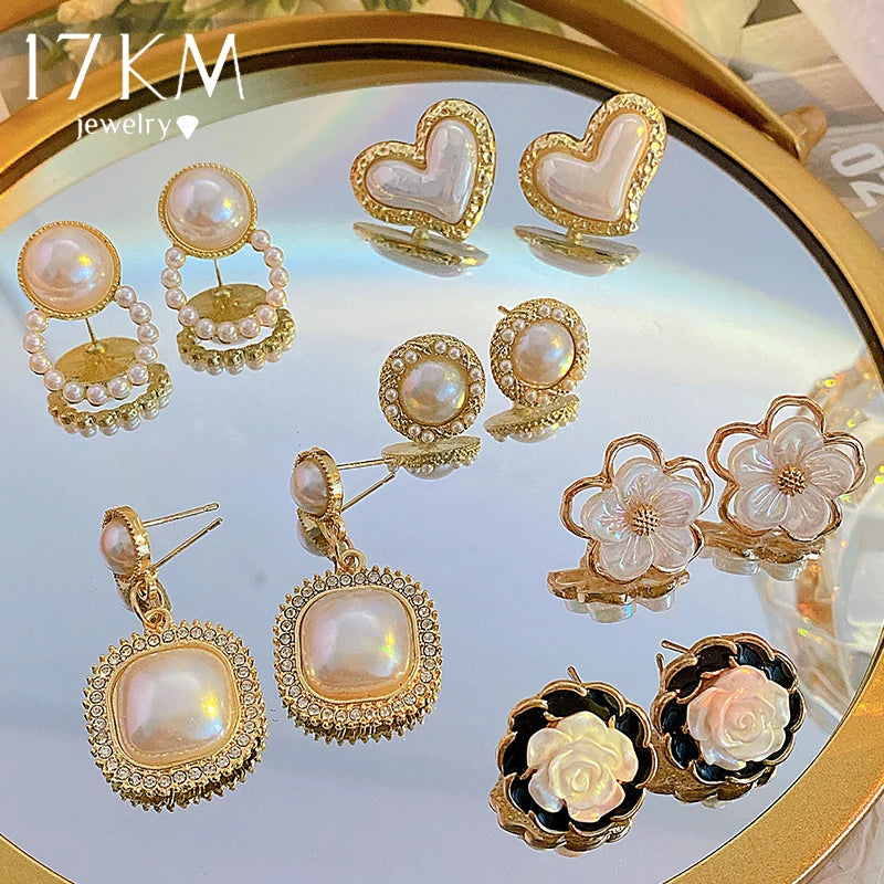 17KM 2Pcs Korea Pearl Earrings Set Irregular Dangle Earrings Heart Jewerly for Women Trendy Fashion Girls Wedding Gift 2022