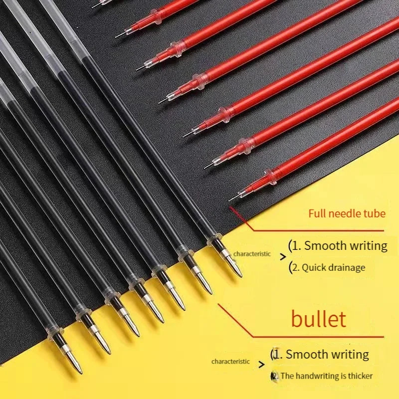 100Pcs/Lot Office Gel Pen Refill Set 0.5mm/0.38mm Blue Black Red ink Rod Bullet/Needle Tip Pen Refill School Writing Stationery