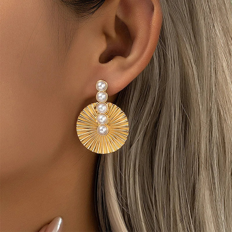 Imitation Pearl Jewelry Stud Earrings Fan Shape Trend Classic Exquisite Stainless Steel Exaggerate Women Party Gifts RG0041