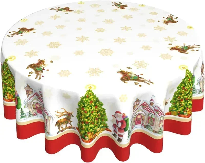 Christmas Table Cloth Red Round Christmas Tablecloth 60 Inch Washable Reusable Winter Snowflake Tablecloth for Holiday Party