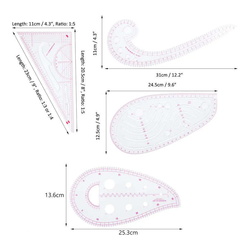4x Sewing French Curve Ruler Dressmaking Sewing Templates Clothes Tailors Ruler