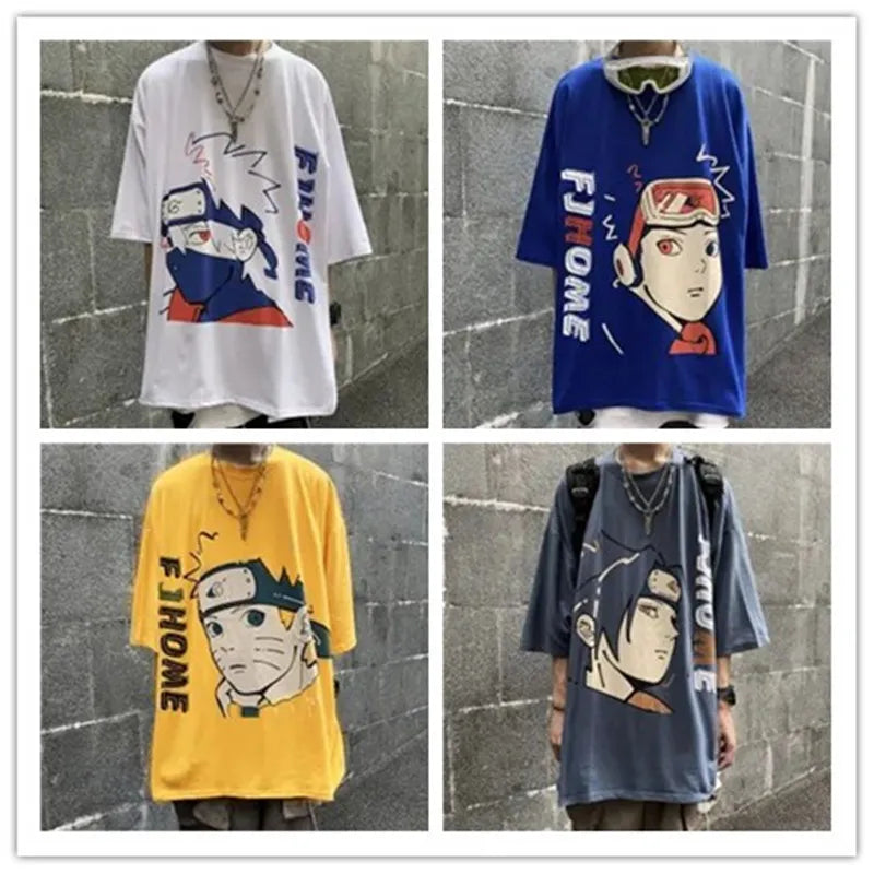 Amine Ninja Print Mid-Sleeved T-Shirt Students Trend Loose CN(Origin)