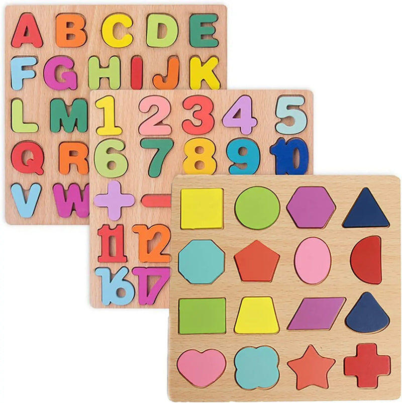 Kids Wooden 3D Alphabet Number Puzzle Toy Baby Colorful Letter Digital Shape Board Educational Toy for Toddler Boy and Girl Gift