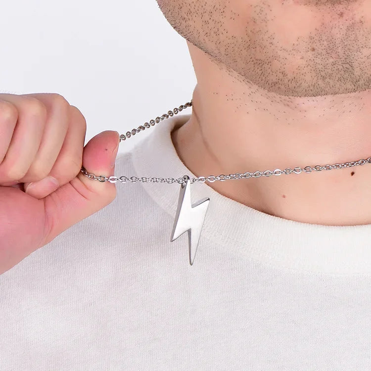 Retro Lightning Pendant Necklace For Men Gold Black Silver Color Necklaces Bolt Thunder Flash Charm Male Jewelry