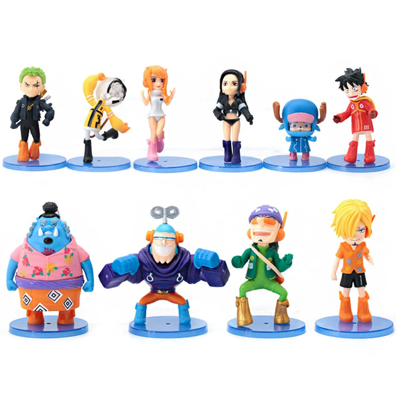 10pcs Anime One Piece Figure  Luffy Roronoa Zoro Toys Q Version Action Figura Kawaii Doll PVC Model Kid birthday Christmas Gift