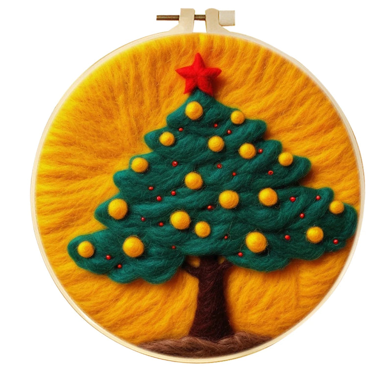 PhotoCustom 20x20cm Frame Needle Felting Kit Christmas Tree Needle Felting Patterns For Beginners Wool Felting Set DIY Craft