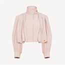 Fashion Stand Collar Short Jacket Women Long Puff Sleeve Single-breasted Pleated Women's Coat 2025 Autumn Lady Outwears Street