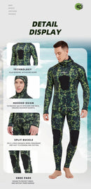 3mm/5mm Spearfishing Wetsuit Camouflage Open Cell Neoprene Free Diving Suit 2-Piece Fullsuit Mens Hooded Snorkeling Suits