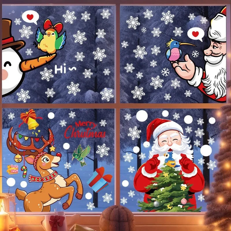 Christmas Santa Claus Wall Sticker Cartoon Snowman Window Glass Static Stickers Merry Christmas Party Decor Happy New Year 2025