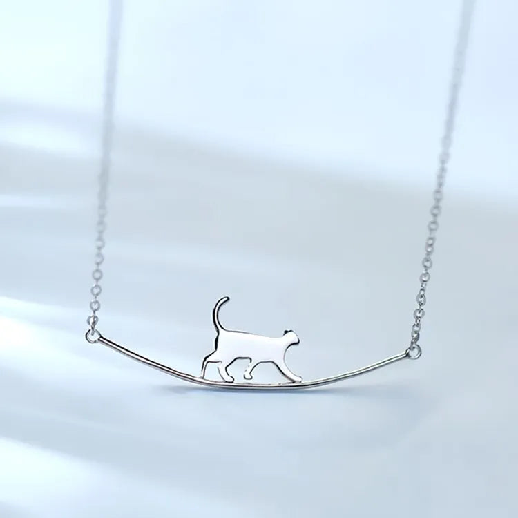 New Fashion Simple Personality 925 Sterling Silver Jewelry Cute Animal Walking Cat Clavicle Chain Necklace for women