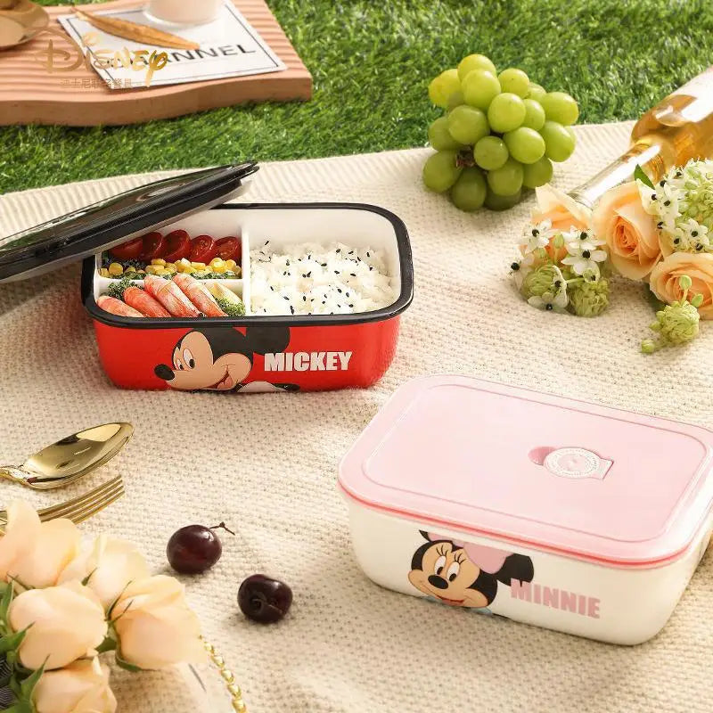 Disney Mickey Mouse Couple Cartoon Tableware Ceramic Lunch Box Mickey Portable Insulated Lunch Minnie Divided Bento Lunch Box