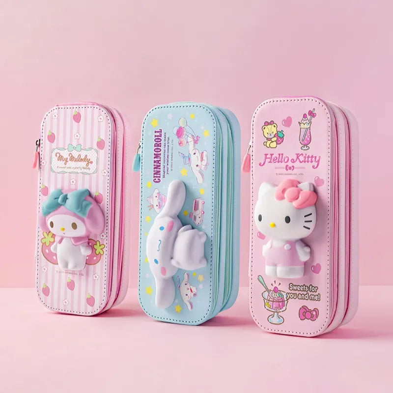 3D Decompression Sanrio Series Pencil Case Cute Large Capacity Storage Double Layer Multifuntion Stress Reliving for Kid Gift