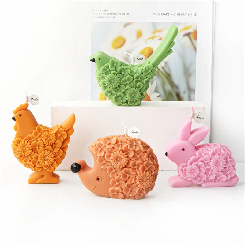 Flat Butterfly Silicone Candle Mold Flower Animal Bunny Easter Egg Festival Gift Home Decoration Hedgehog Aromatherapy Plaster