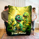 Personalized Customized Name Blanket Cartoon Dinosaur Print Warm and Comfortable Blanket for Sofa Bed Travel Camping Picnic Car