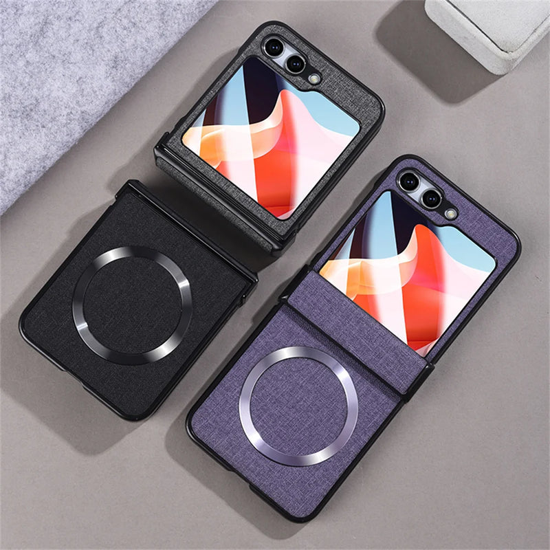 with Screen Protector Film Z Flip 5 Case Magnetic Magsafe Case for Samsung Galaxy Z Flip 5 5g ZFlip5 Luxury Cloth Slim Cover