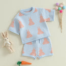 Adorable Baby Girls Easter Outfit with Bunny Print Knit Short Sleeve Top and Elastic Shorts Set - 2 Piece Cute Clothing