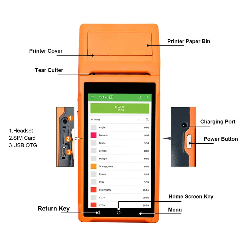 Handheld Android 8.1 PDA POS Printer 58mm Mobile Receipt Bill Thermal Printer 5.5 HD Support WiFi 1D/2D Scanning POS System