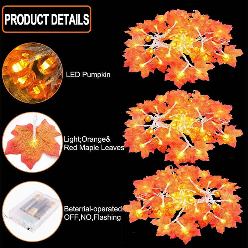 LED Maple Leaf Light String Fake Autumn Leaves LED Fairy Garland for Christmas Thanksgiving Halloween Party Home Decoration