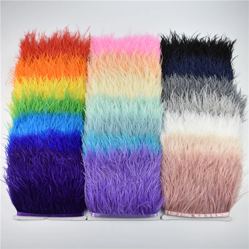 Wholesale Colorful Ostrich Feather Trims Width 8-10cm Natural Plume Ribbon Fringe for Needlework and Handicraft Skirt Decoration