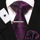 Blue Green Paisley Neck Ties For Men Luxury 8cm Wide Silk Wed Tie Pocket Square Cufflinks Tie clips Set Christmas Gifts For Men