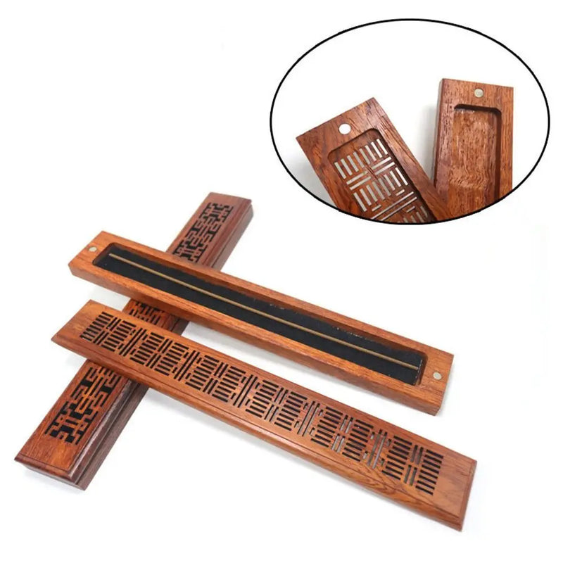 Bamboo Wood Incense Stick Holder Redwood Burning Joss Incense Box Burner Ash Catcher Table Ornament Home Decoration