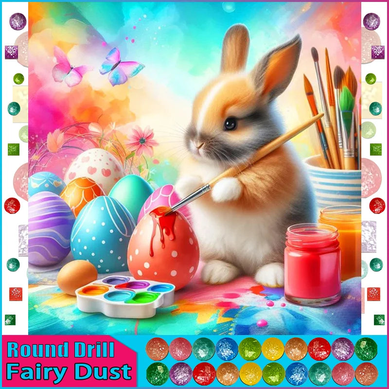 HOMFUN Fairy Dust AB Diamond Embroidery "Easter eggs Rabbit" Pattern DIY 5D Diamond Painting Needlework Full Drill Painting