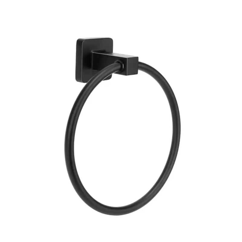 Wall Mounted Round Hand Towel Holder, Stainless Steel Matte Black Towel Ring, Bath Towel Holder Hangers for Bathroom, Kitchen