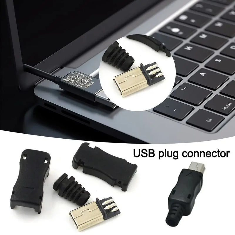 Mini USB Male Connector Male Plug Socket Connector Data Cable Connector with Plastic Cover Durable Electrical Equipment Parts