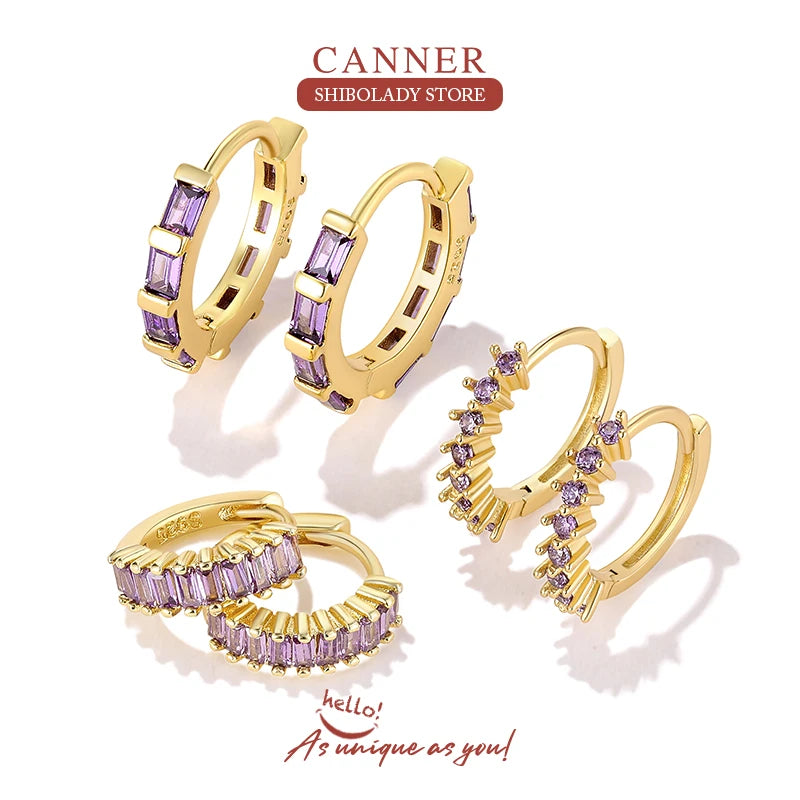 CANNER Diamond-stud Zircon Turquoise Earrings Hoops 925 Sterling Silver Earrings For Women Silver Jewelry Violet Earring Aretes