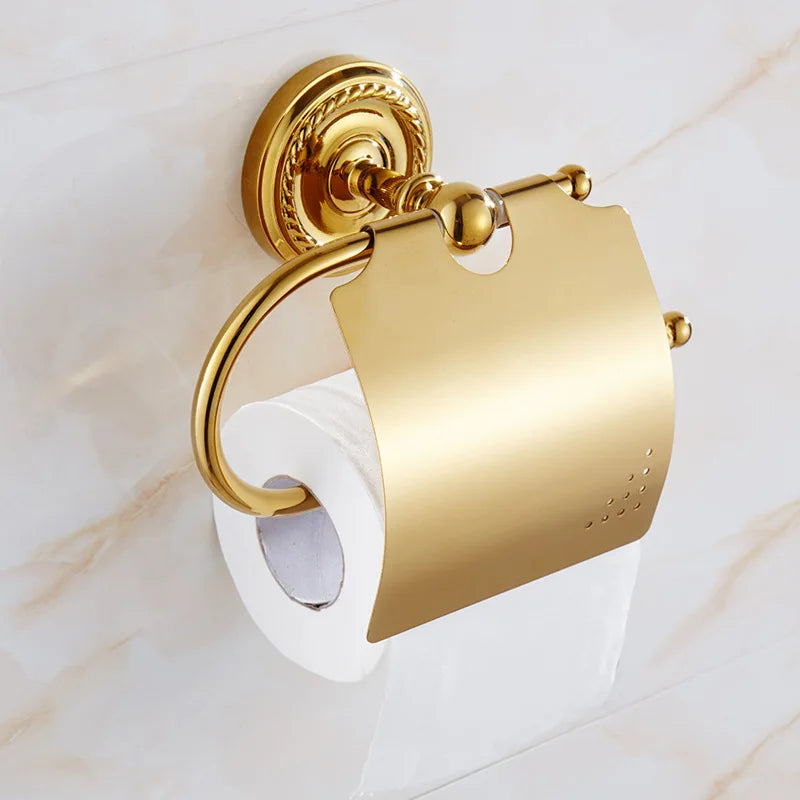 Gold Bath hardware Set Bathroom Accessories Shelf Soap Dish Toilet Paper Holder Soap Dispenser Robe Hook ELM53G