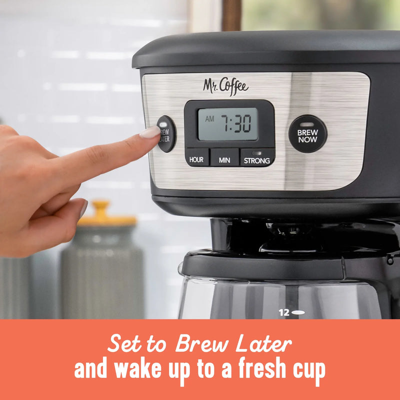 Programmable Coffee Maker with Strong Brew Selector, Stainless Steel 12-Cup