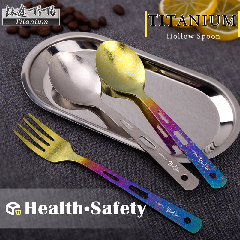 TiTo TiTanium Spork Spoon Tableware Combination Outdoor Camping Titanium Alloy Fork Collection Travel Knife Practical 3Pcs Set