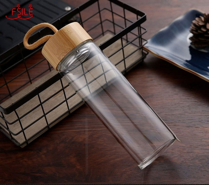 400ml 500ml High Quality Glass Water Bottles Bamboo Lid With Rope Drink Bottled For Beverages Outdoor Brief Portable Tea bottle