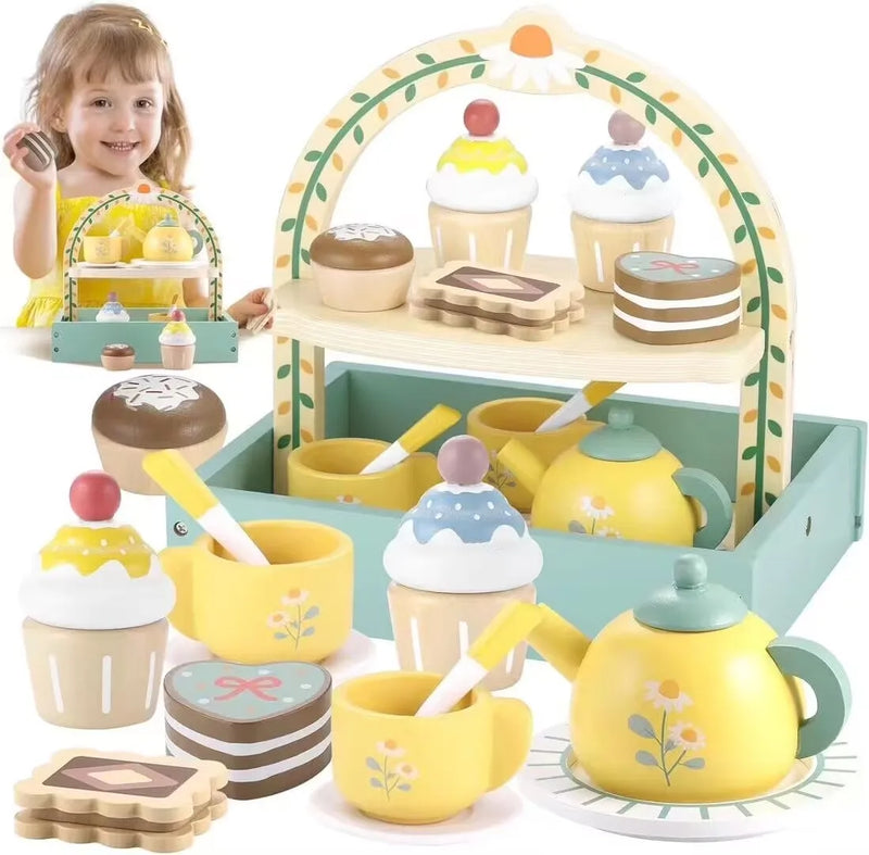 Wooden Ice Cream Montessori Toddler Toys Kitchen Pretend Play Food Coffee Maker Toy Set Accessories for Children Gifts Ages 3+