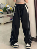Women Casual Wide Leg Cargo Pants Drawstring Solid Streetwear Elastic Waist Sweatpants Loose Y2K Joggers Hip Hop Baggy Trousers