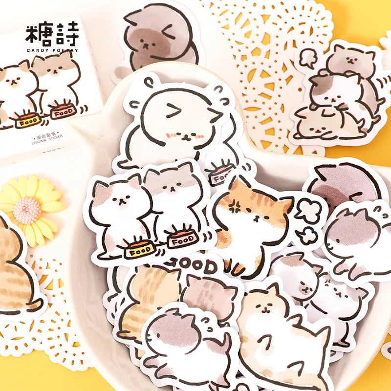 45 Pcs/BOX Kawaii Cat Stickers Aesthetic Stationary Cute Stickers For Cat Lovers Ideal On Laptop Journals Planners Scrapbook