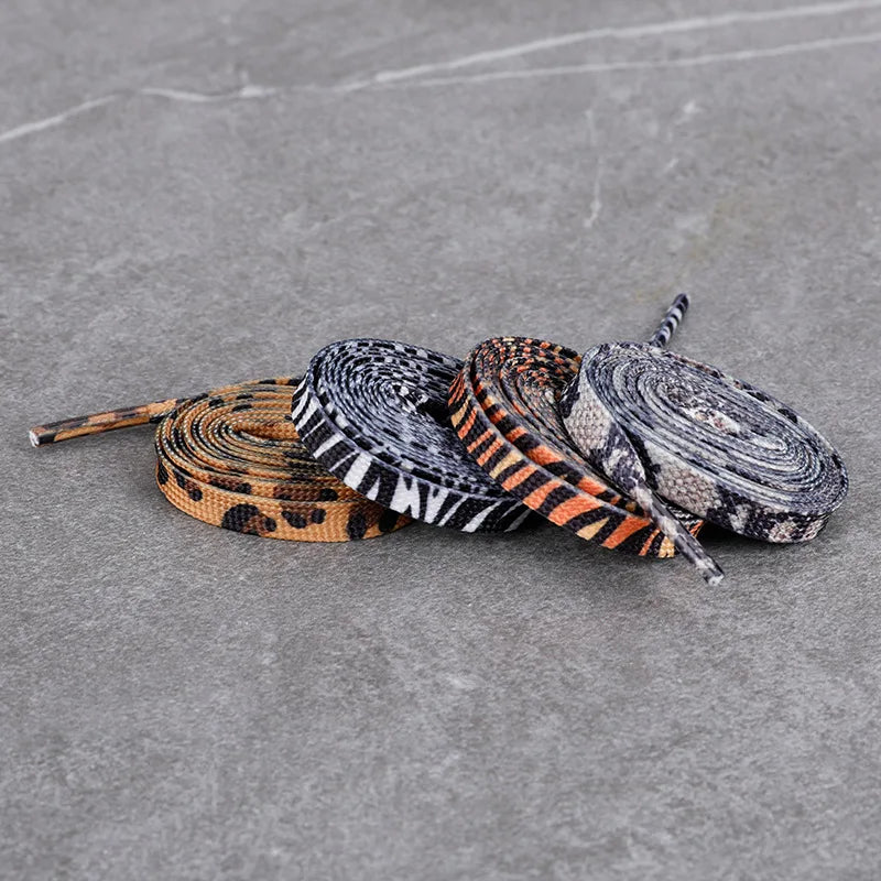 Classic Animal Patten Print Shoelace Creative Unisex Sneakers Canvas Shoe Lace Flat Leopard Zebra Tiger Snake Shoelaces Strings