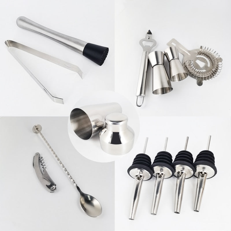 Boston Cocktail Shaker Mixer Kit Bar Bartender 750/600ml 550ML Stainless Steel Glass Shakers Spoon Pourer Straw Ice Tong Tools