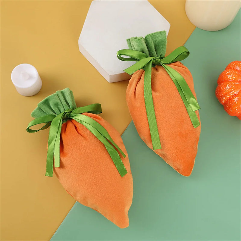 1Pc/10Pcs Easter Carrot Gift Bags Velvet Carrot Drawstring Bags Easter Candy Cookie Packaging for Kids Easter Decoration 2024