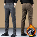 Stretch Fleece Casual Pants Men Korean Thickened Straight Thermal Velvet Pants Male Winter Business Soft Slim Fit Trousers