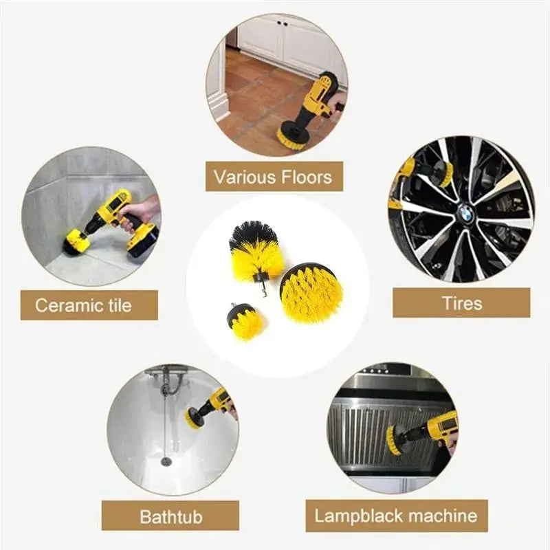 3pcs Drill Brush Attachment Set Power Scrubber Brush With Drill Scrub Brush For Cleaning Showers Tubs Bathroom Tile Grout Carpet