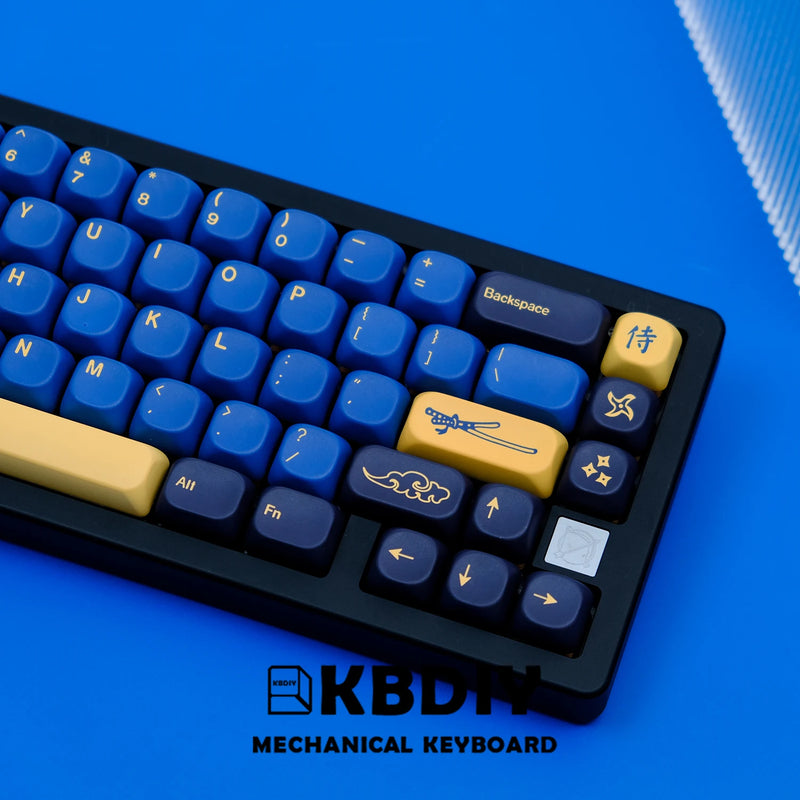 KBDiy GMK Keycaps PBT GMK Blue Samurai Keycap Custom Similar MOA KOA Profile for Gaming Mechanical Keyboard 130 Keys/Set for MX