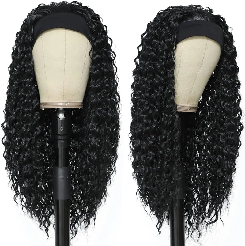 Full Machine Made Bling Hair Headband Wig 180% Density Brazilian Remy Kinky Curly Human Hair For Black Women 100% Human Hair