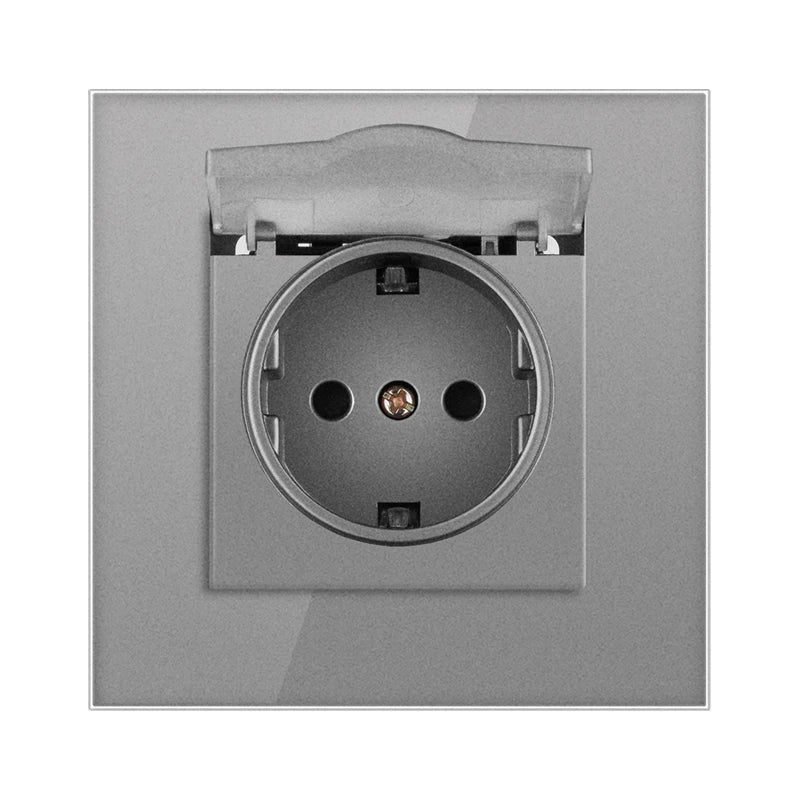 JHJCH wall crystal glass panel power socket plug has been grounded, 16a European standard power socket 86mm * 86mm