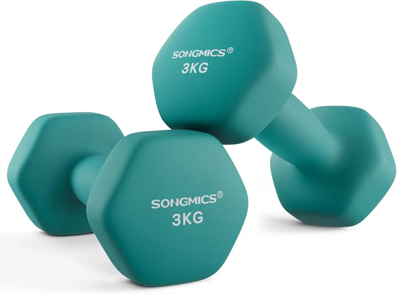 SONGMICS dumbbells set 2x3 kg dumbbell set short dumbbells hexagon neoprene coating